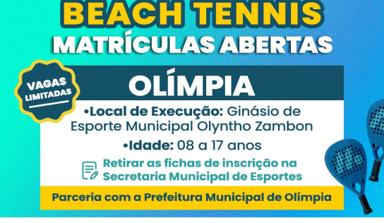 Projeto “Usina Esportiva 2023” terá aulas gratuitas de Beach Tennis para crianças e jovens