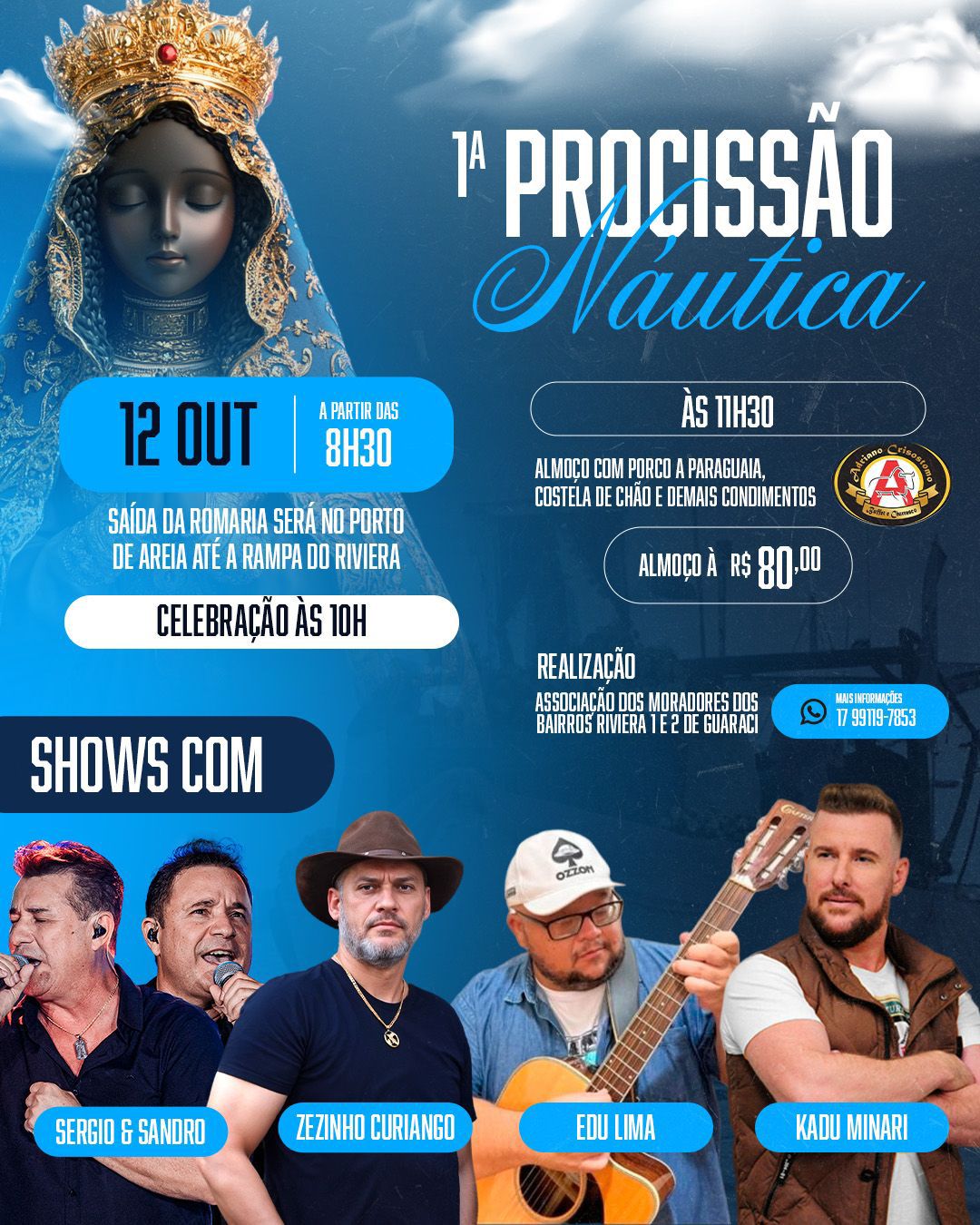 Guaraci terá procissão náutica e almoço com shows no Dia da Padroeira do Brasil